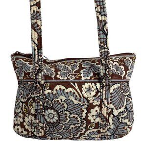 Vera Bradley Slate Blooms Brown/Blue Floral Cotton Quilted Zip Tote Shoulder Bag
